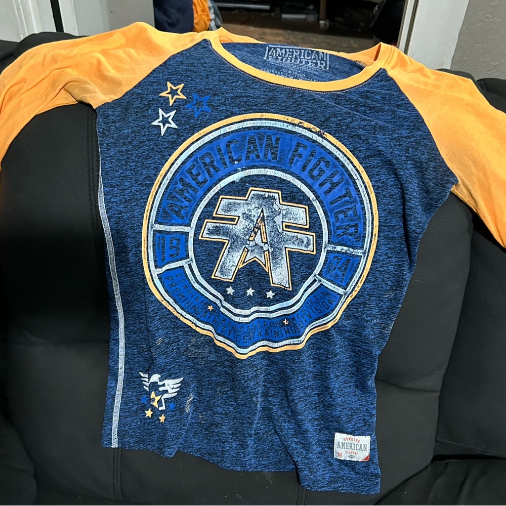 American Fighter Kids Blue and Orange Raglan Shirt